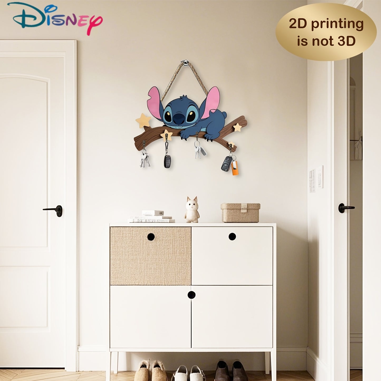 Porte-clés mural 2D Stitch en bois – Édition étoilée