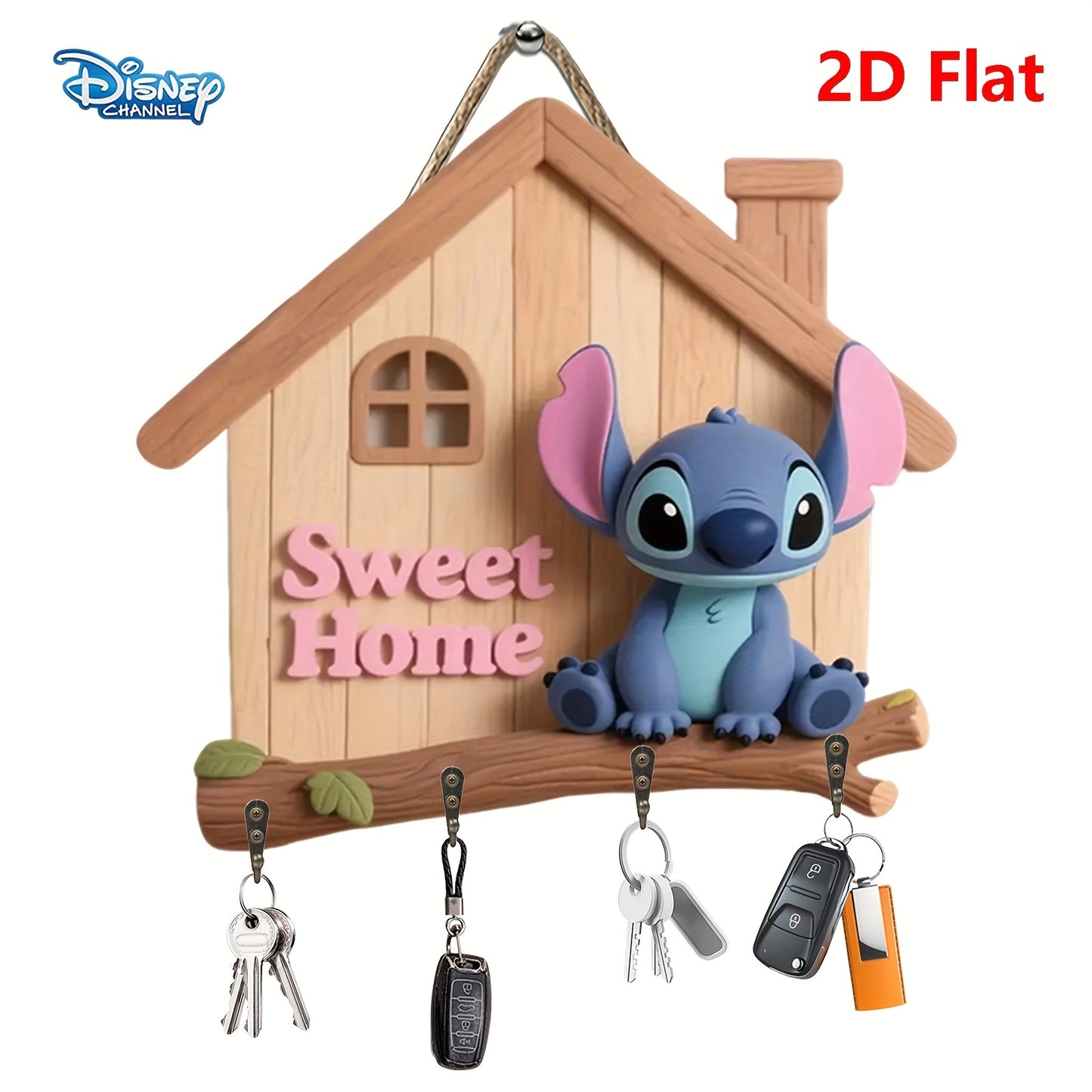 Accroche Murale en Bois "Sweet Home" – Stitch Maison 2D