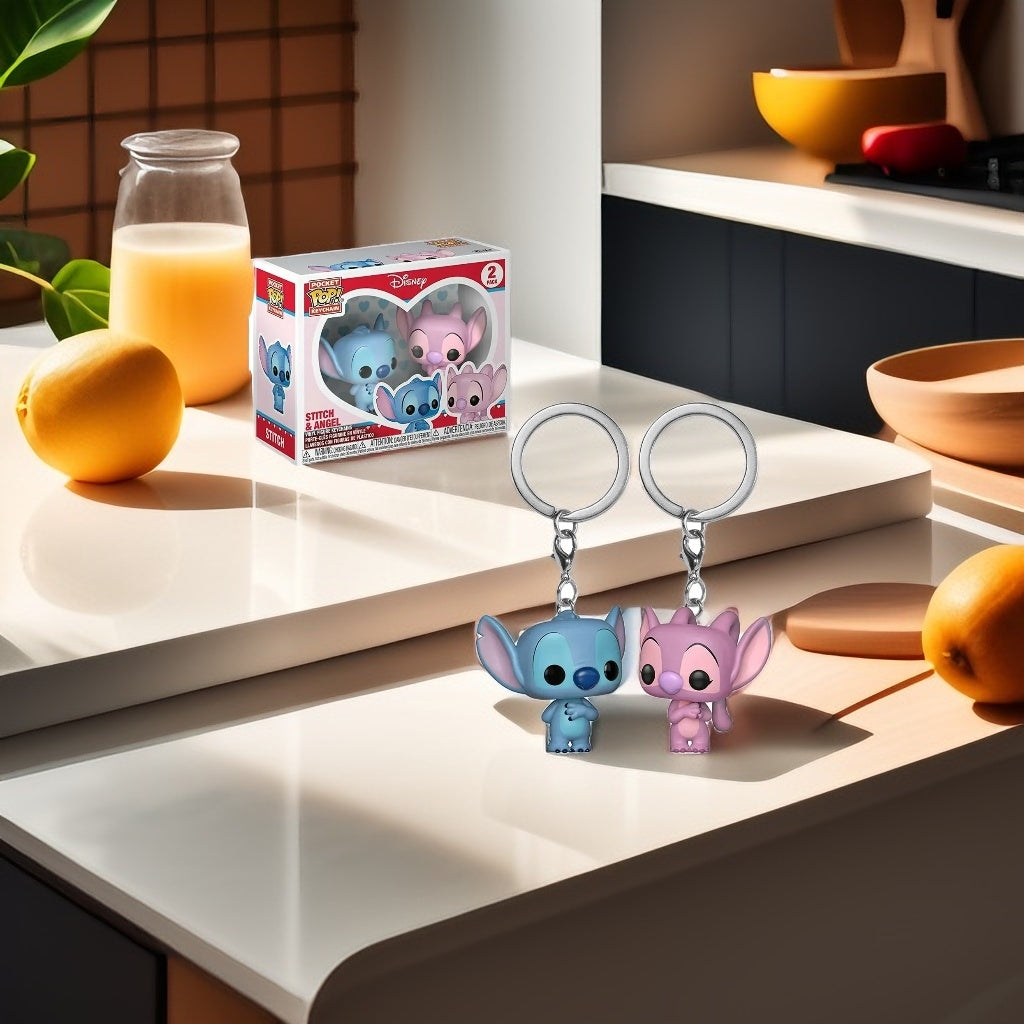 Porte-clés Stitch et Angel lot de 2 figurines PVC 4 cm Lilo et Stitch