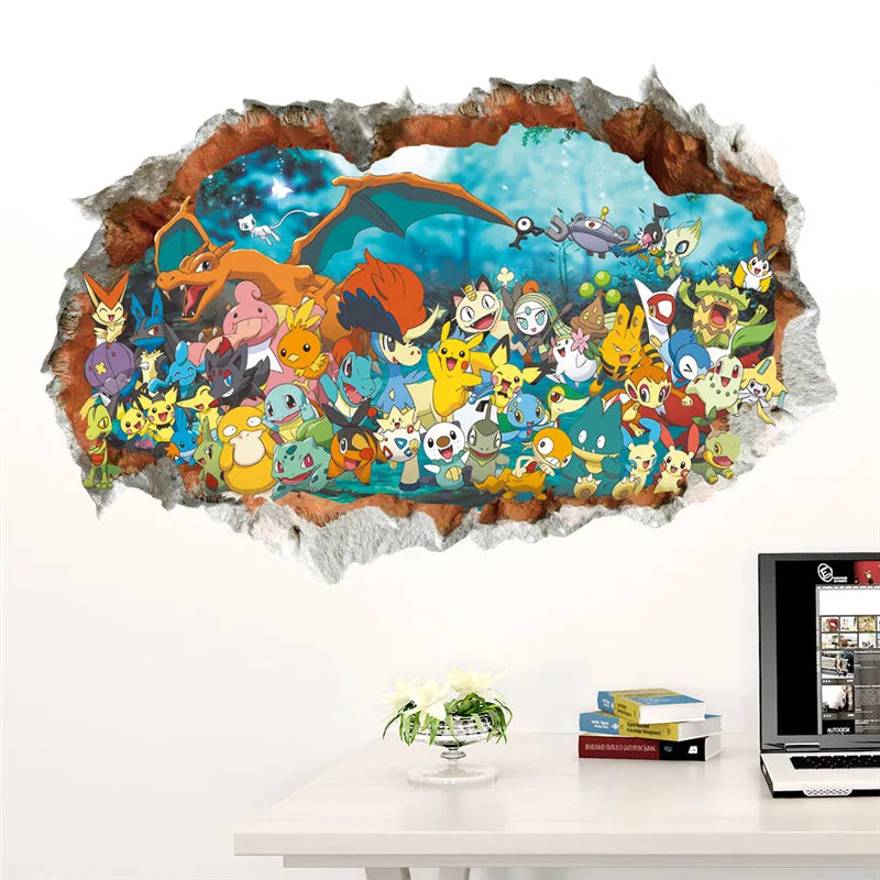 Stickers Muraux Pokémon – Effet 3D Brèche Murale