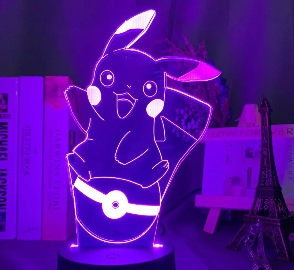 Lampe LED 3D Pokémon Pikachu – 16 couleurs, télécommande & tactile