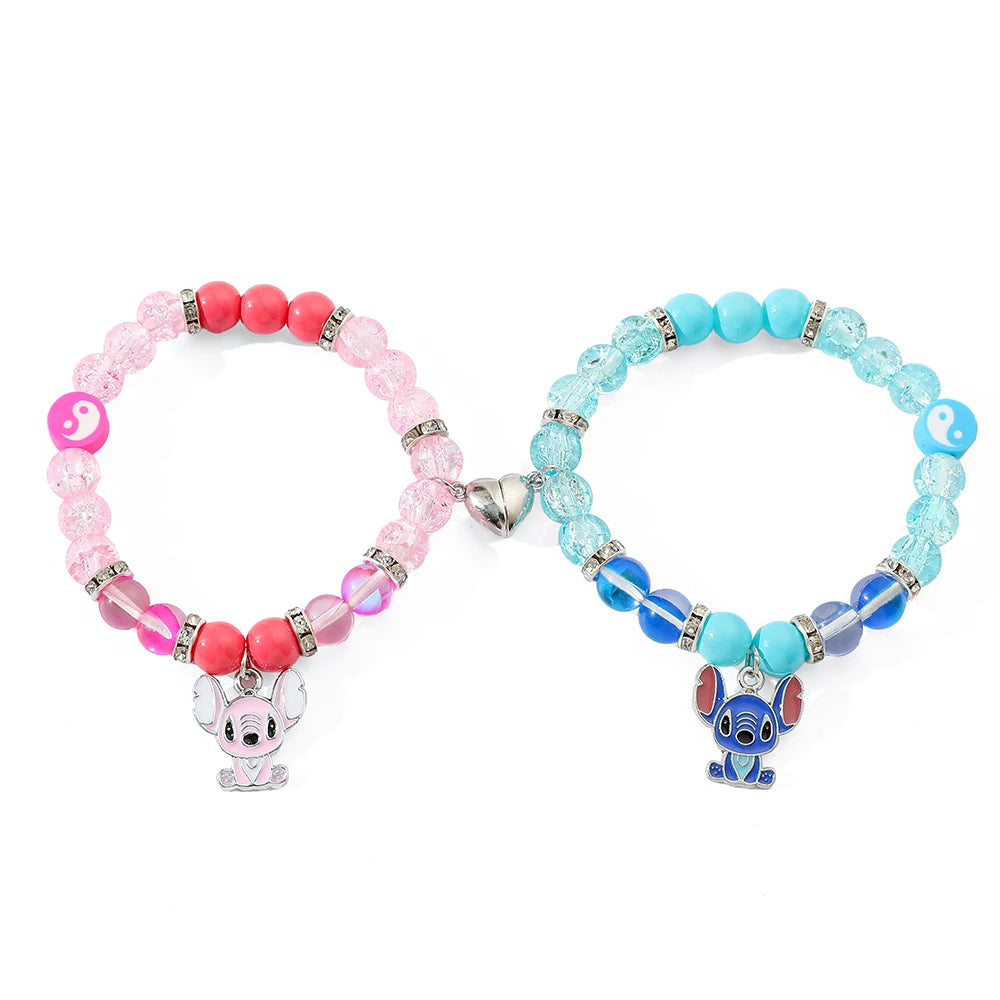 Bracelets d’Amitié Stitch & Angel – Duo Cœurs Aimantés