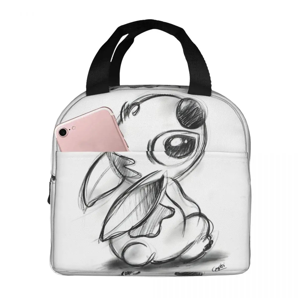 Sac Isotherme Stitch noir et blanc – Lunch Bag Léger et Résistant pour Pique-Nique et Déjeuners (22x20x13 cm)