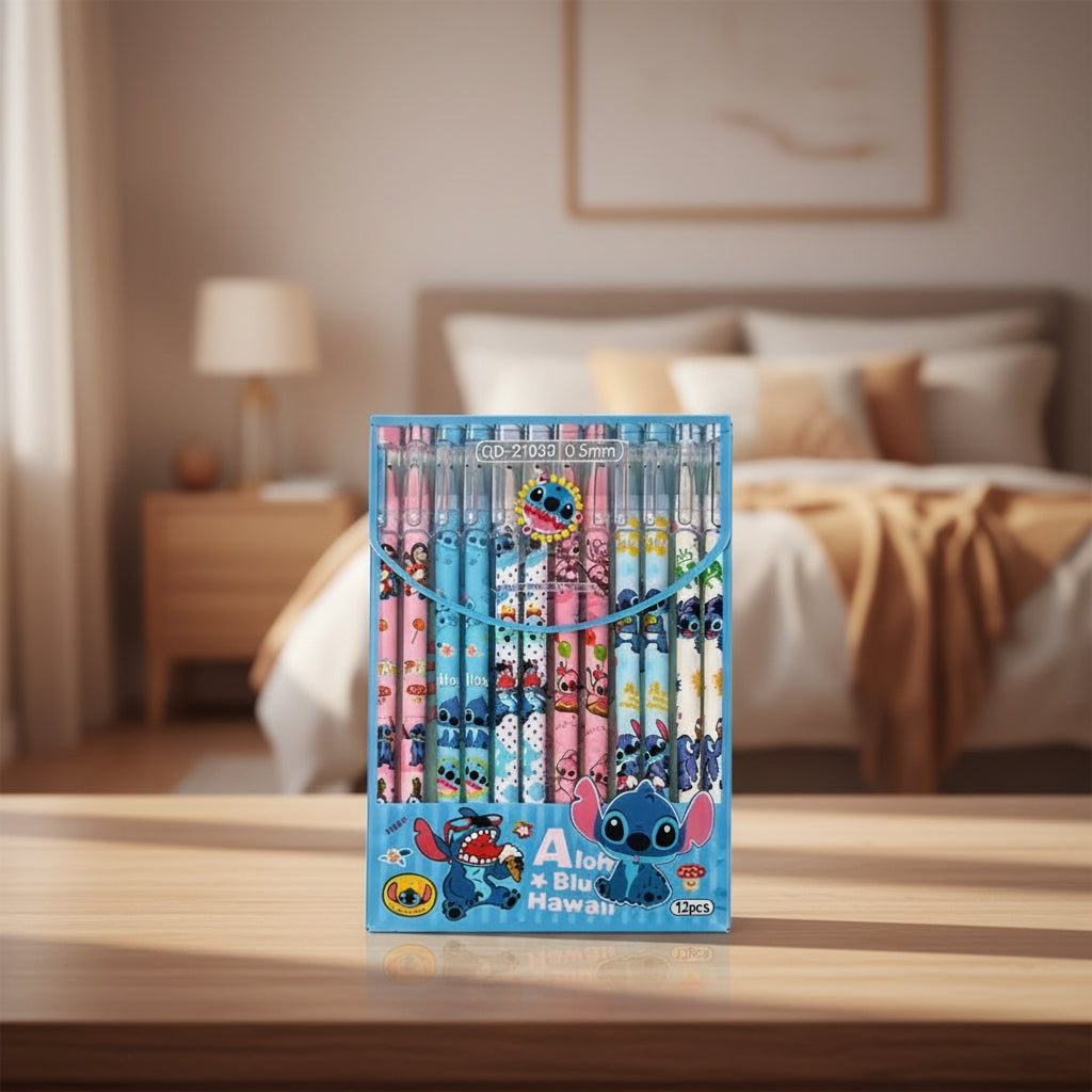 Coffret de 12 Stylos Gel – Édition Stitch