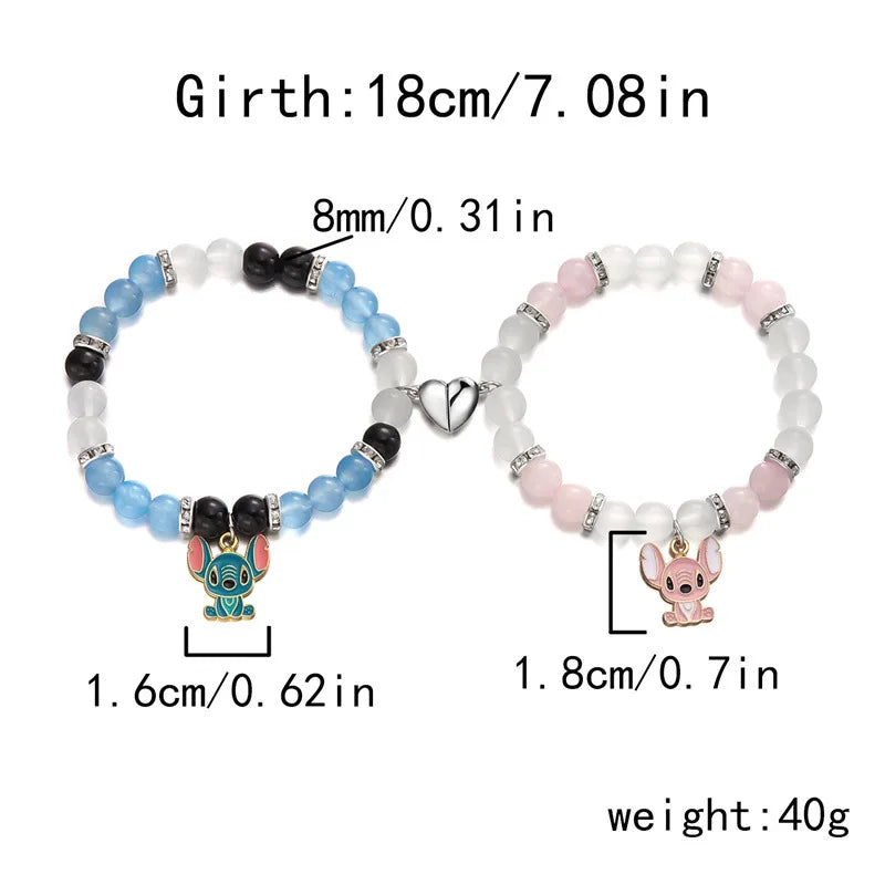 Bracelets d’Amitié Stitch & Angel – Duo Cœurs Aimantés