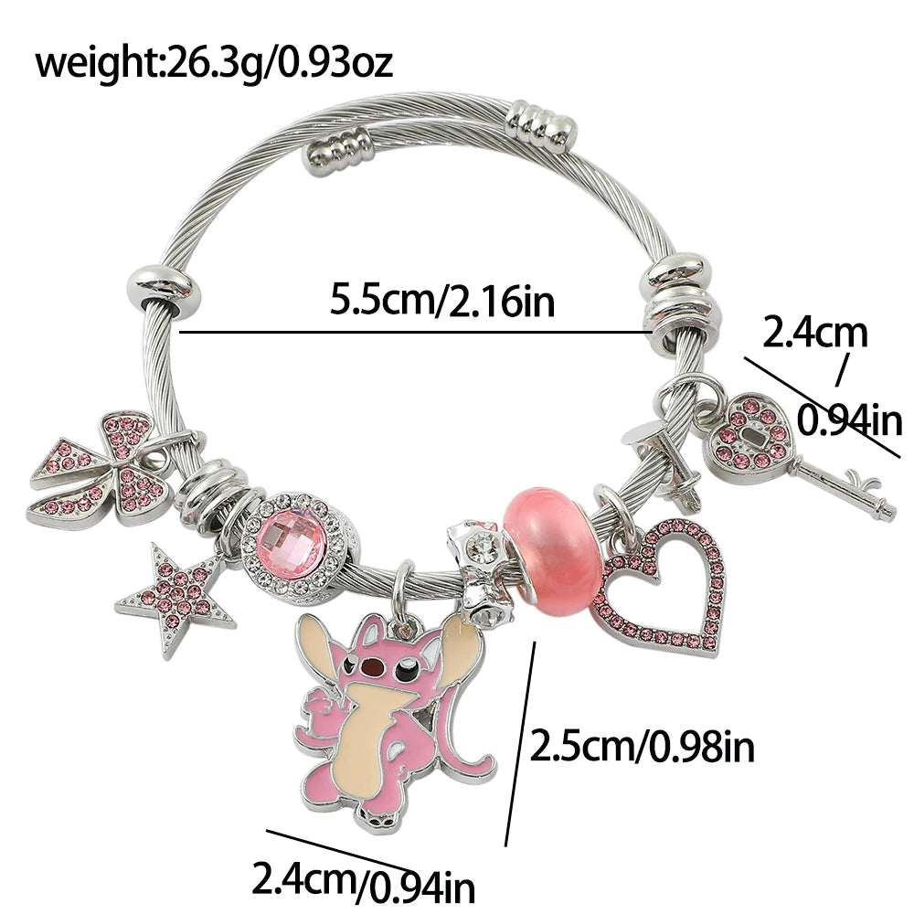 Bracelet à Breloques Stitch & Angel – Style Disney pour Femme et Fille