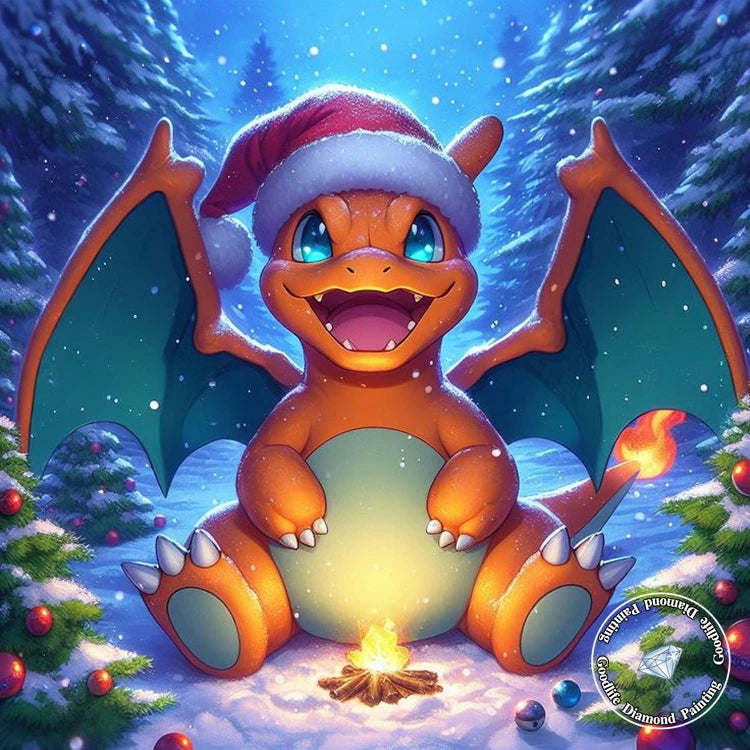 Peinture Diamant Pokémon Dracaufeu de Noël