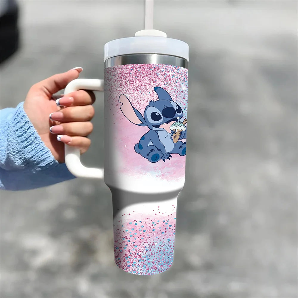 Gobelet Isotherme 1,18 L Disney Stitch & Angel – Avec Poignée et Paille