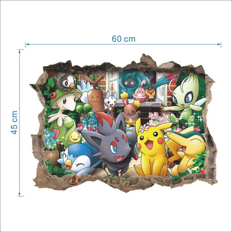 Stickers Muraux Pokémon – Effet 3D Brèche Murale