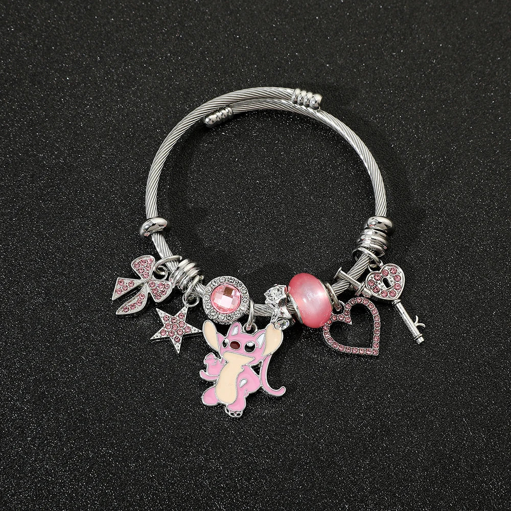 Bracelet à Breloques Stitch & Angel – Style Disney pour Femme et Fille