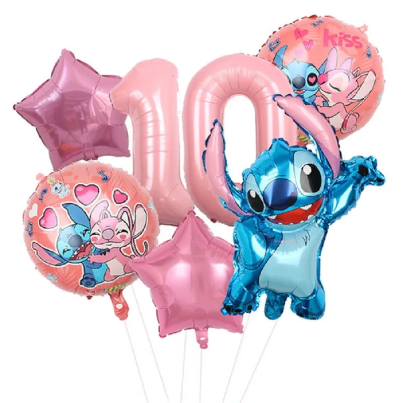 Kit de Ballons d'Anniversaire Stitch - Chiffres Roses (1 à 10) - Pack de 6 Ballons