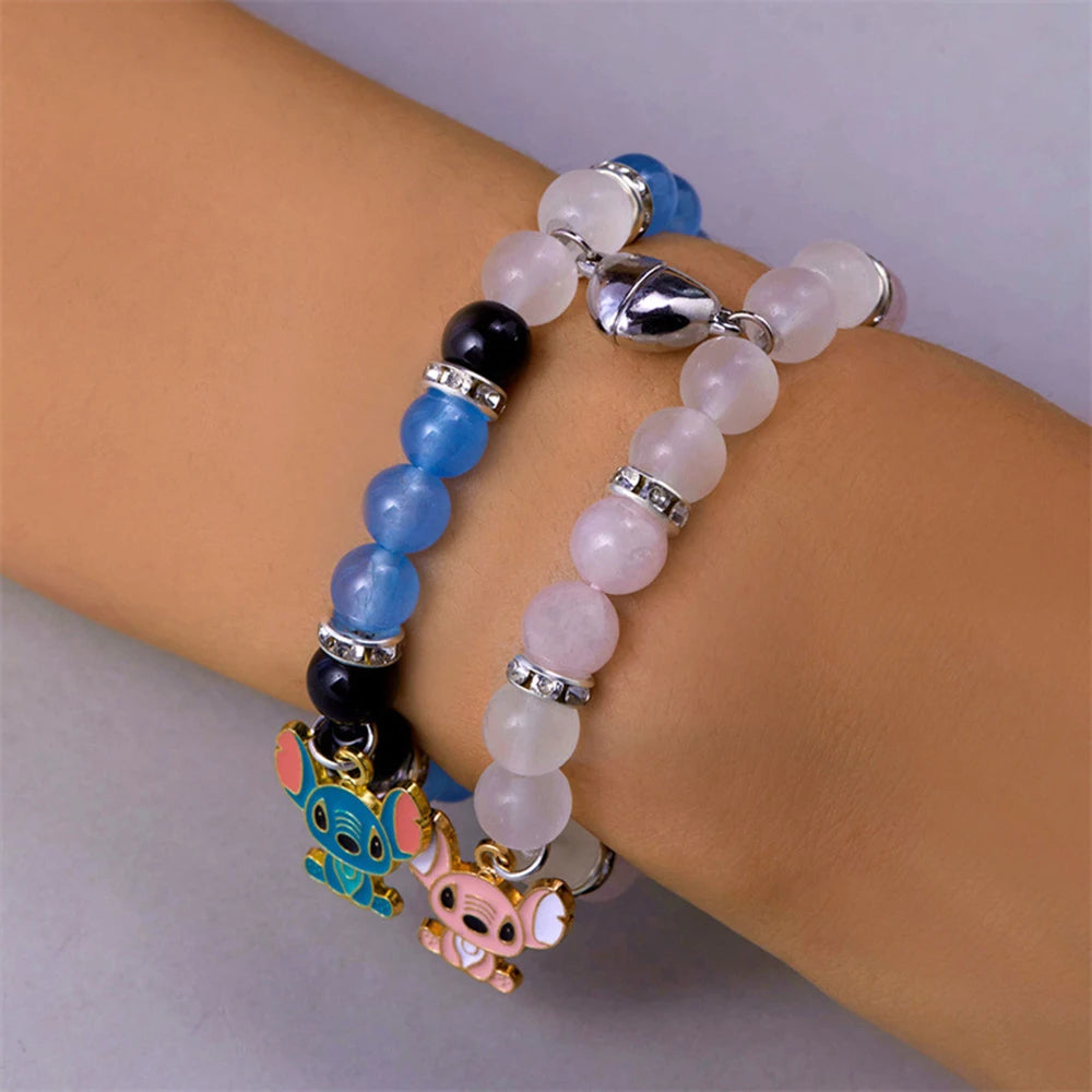 Bracelets d’Amitié Stitch & Angel – Duo Cœurs Aimantés