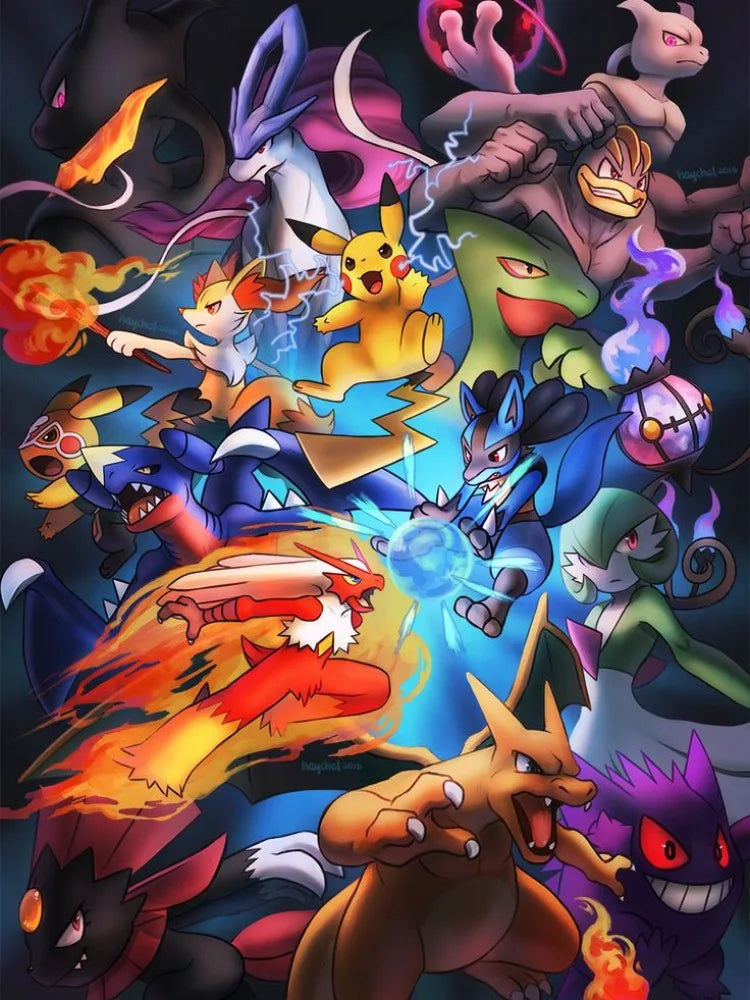 Diamond Painting Pokémon a l’attaque – Diamants Ronds à Réaliser Soi-Même