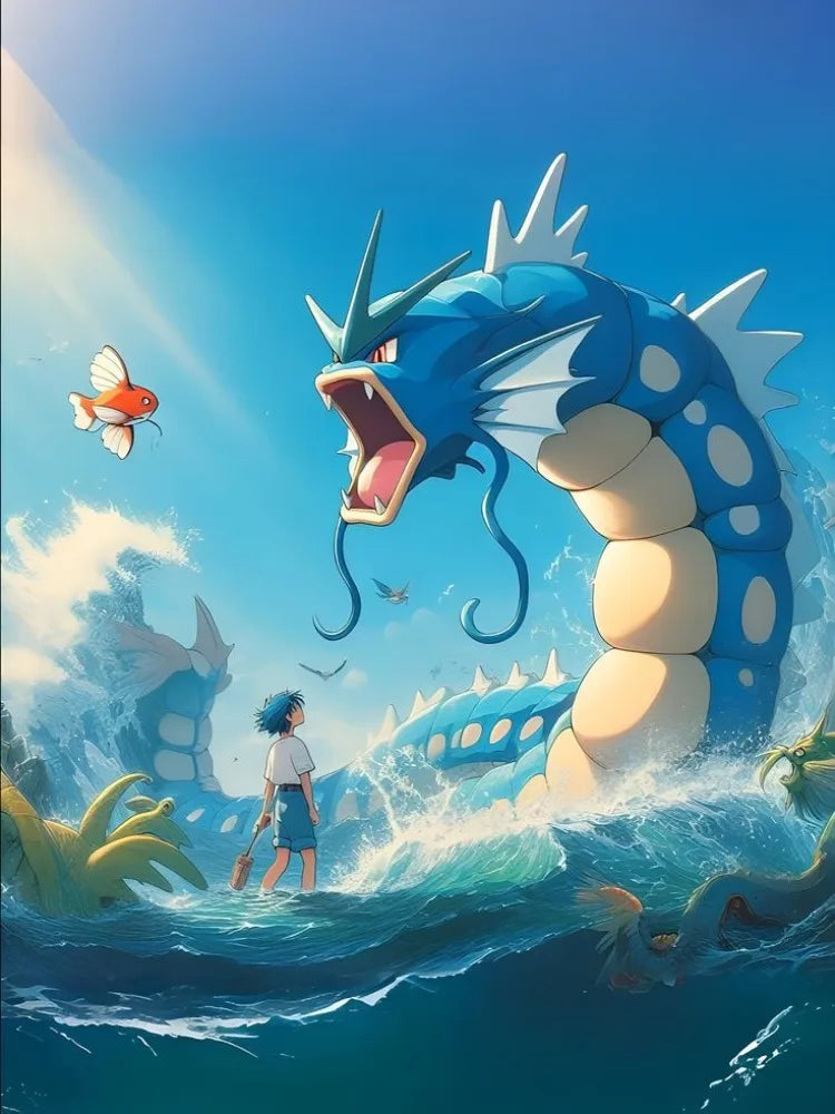 Diamond Painting Pokémon Leviator et magicarpe – Diamants Ronds à Réaliser Soi-Même