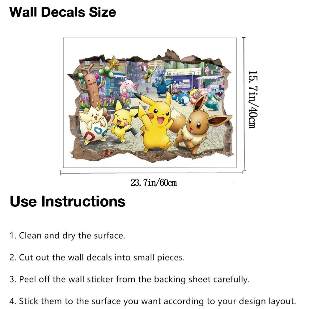 Stickers Muraux Pokémon – Nouvelle Collection Effet 3D