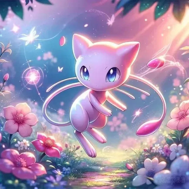 Tableau Diamant Pokémon Mew dans la foret – Kit Diamond Painting Complet