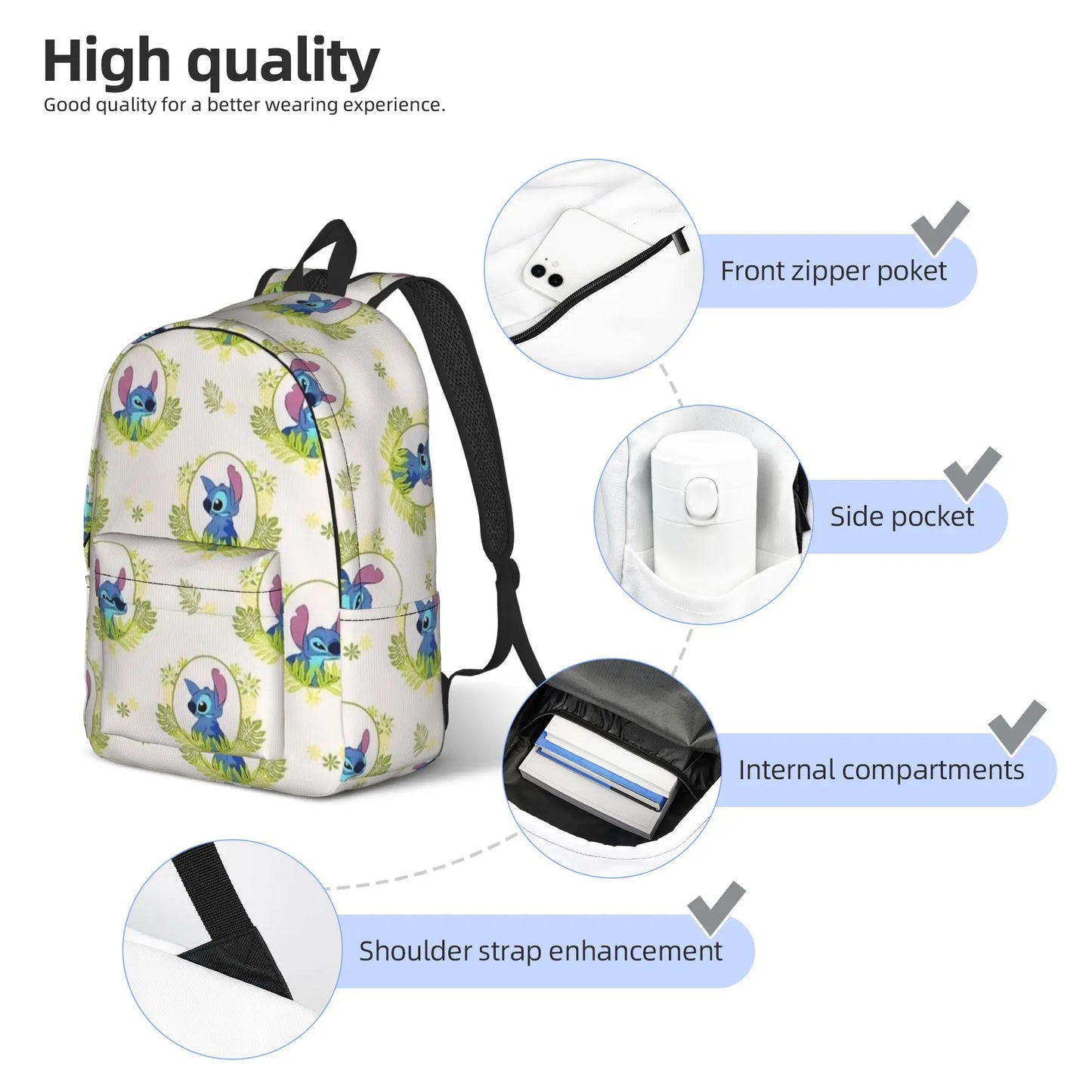Sac à Dos Stitch Jungle – Sac Scolaire Motif Feuillage Tropical