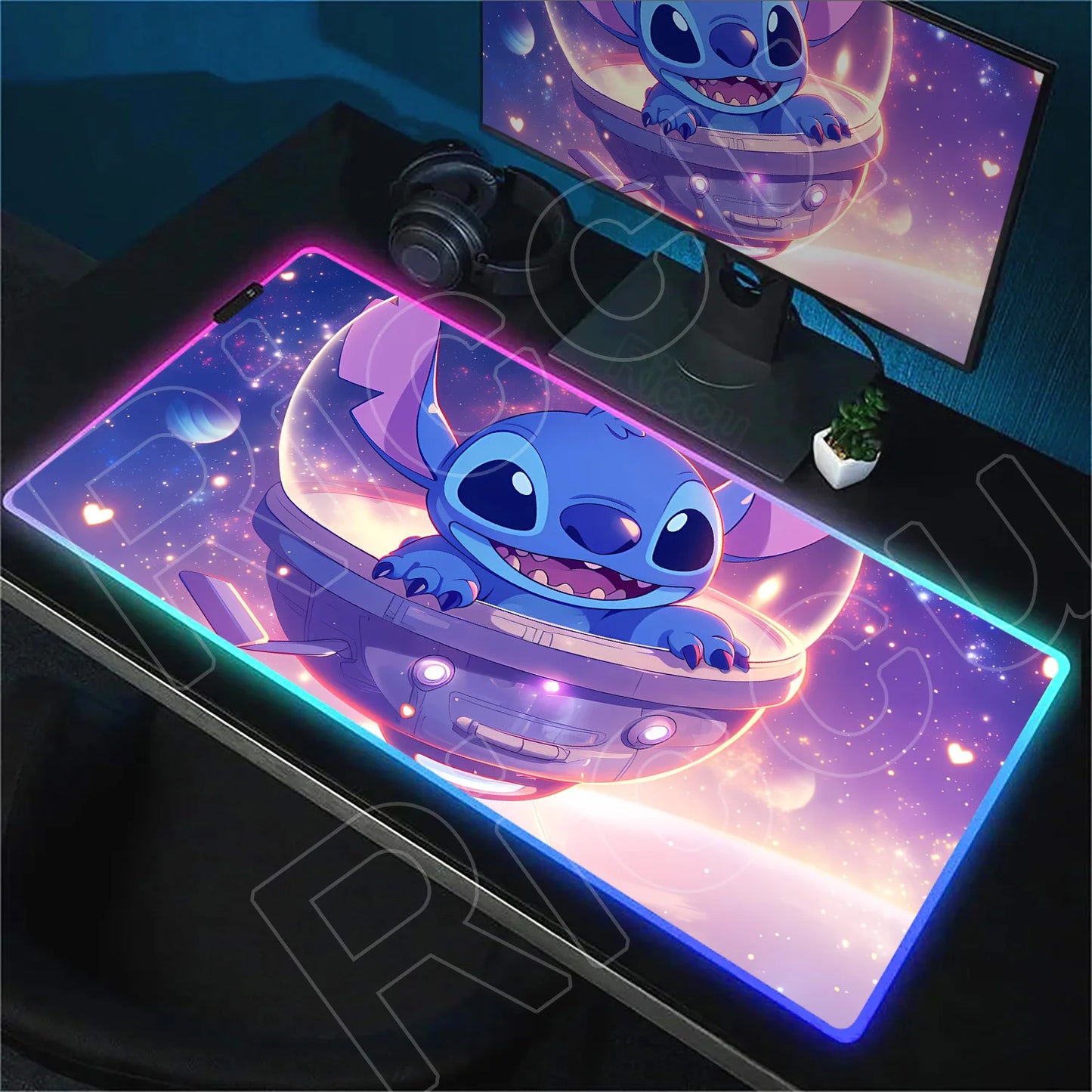 Tapis de bureau LED RGB Stitch – Accessoire gaming lumineux