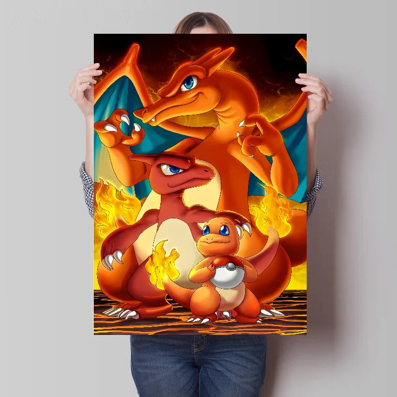 Affiche sur toile Pokémon - Dracaufeu, Salamèche.