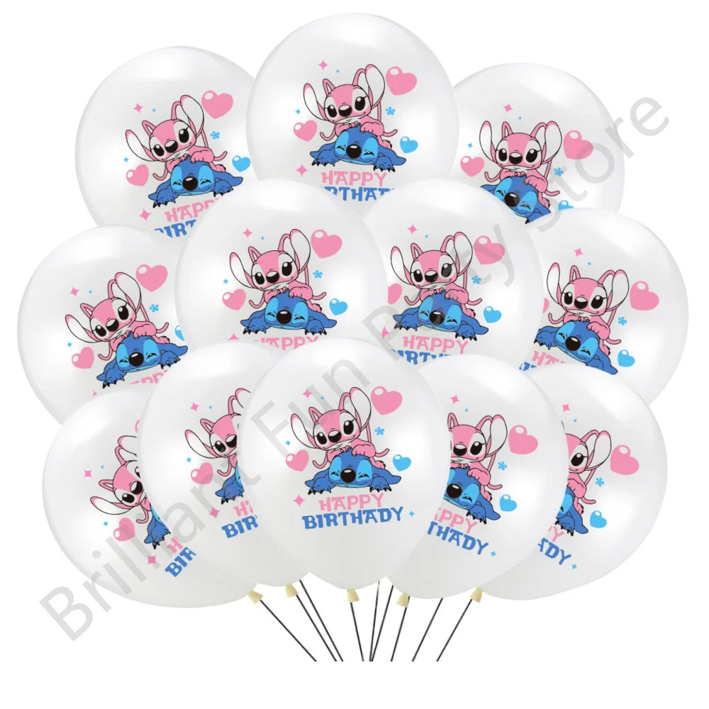 Ballons de fête Stitch et Angel blanc – Lot de 12 ballons en latex pour anniversaire