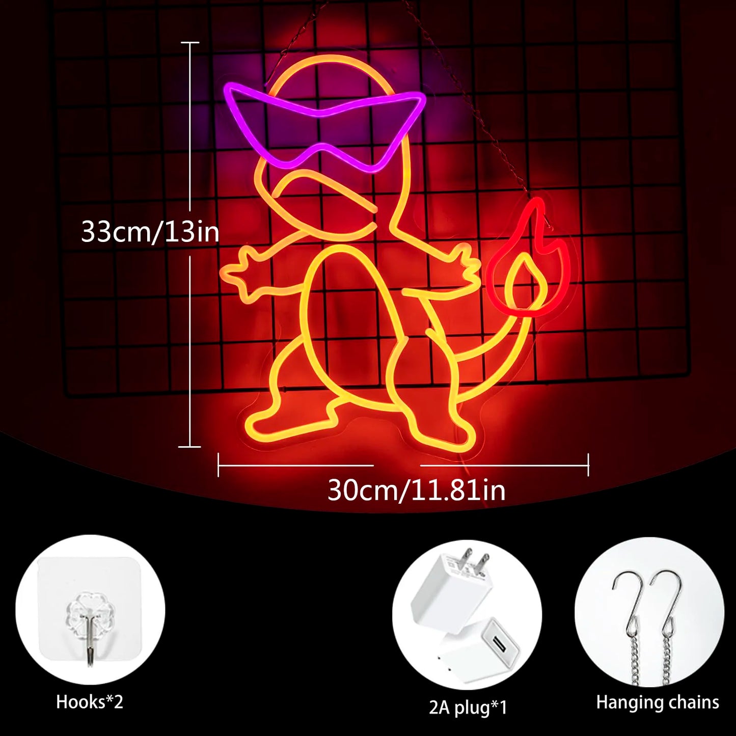 Lampe Néon LED Salameche – Décoration Murale Pokémon