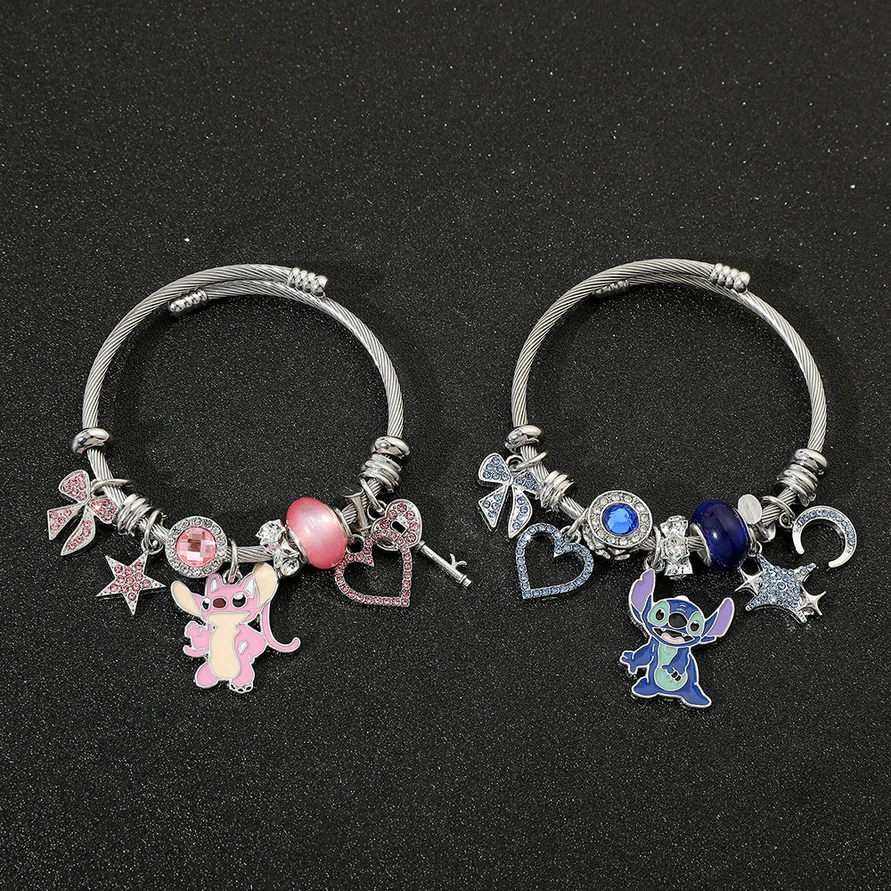 Bracelet à Breloques Stitch & Angel – Style Disney pour Femme et Fille