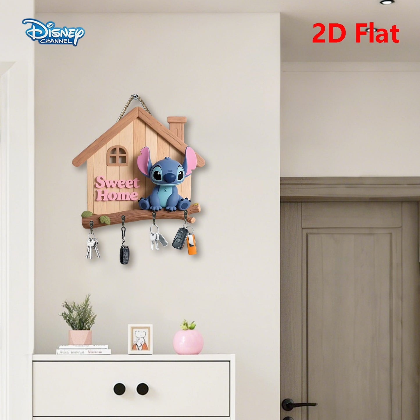 Accroche Murale en Bois "Sweet Home" – Stitch Maison 2D