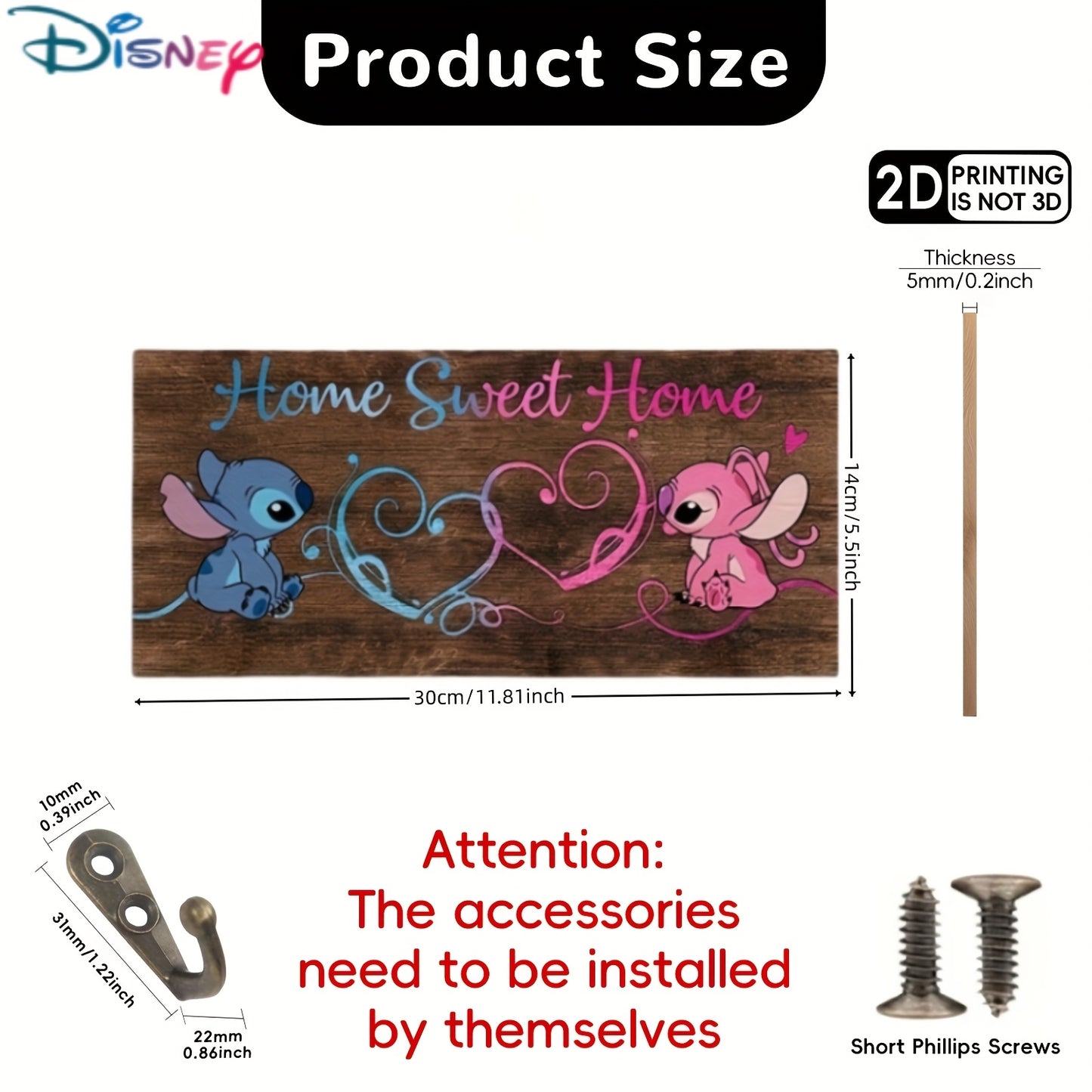 Plaque Murale en Bois "Home Sweet Home" – Stitch & Angel