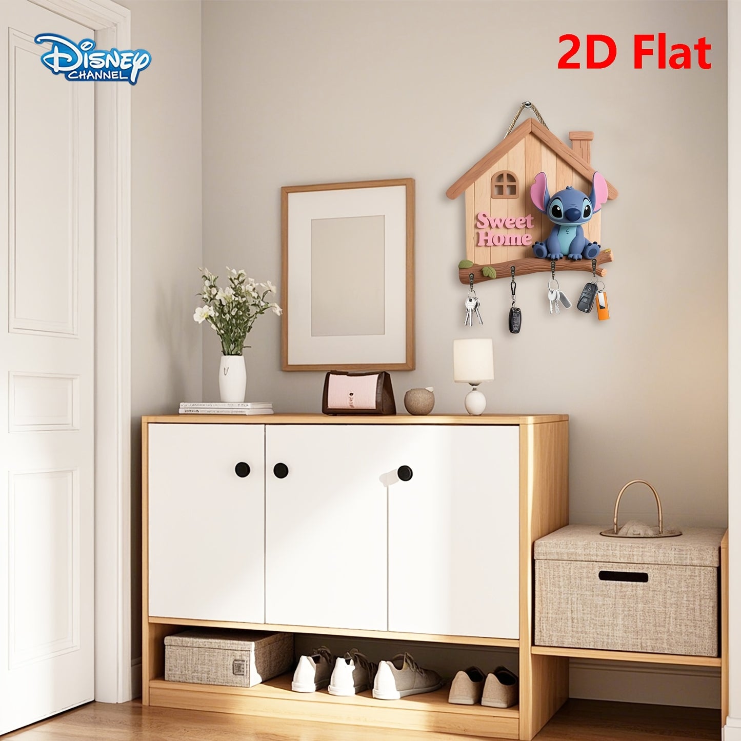 Accroche Murale en Bois "Sweet Home" – Stitch Maison 2D