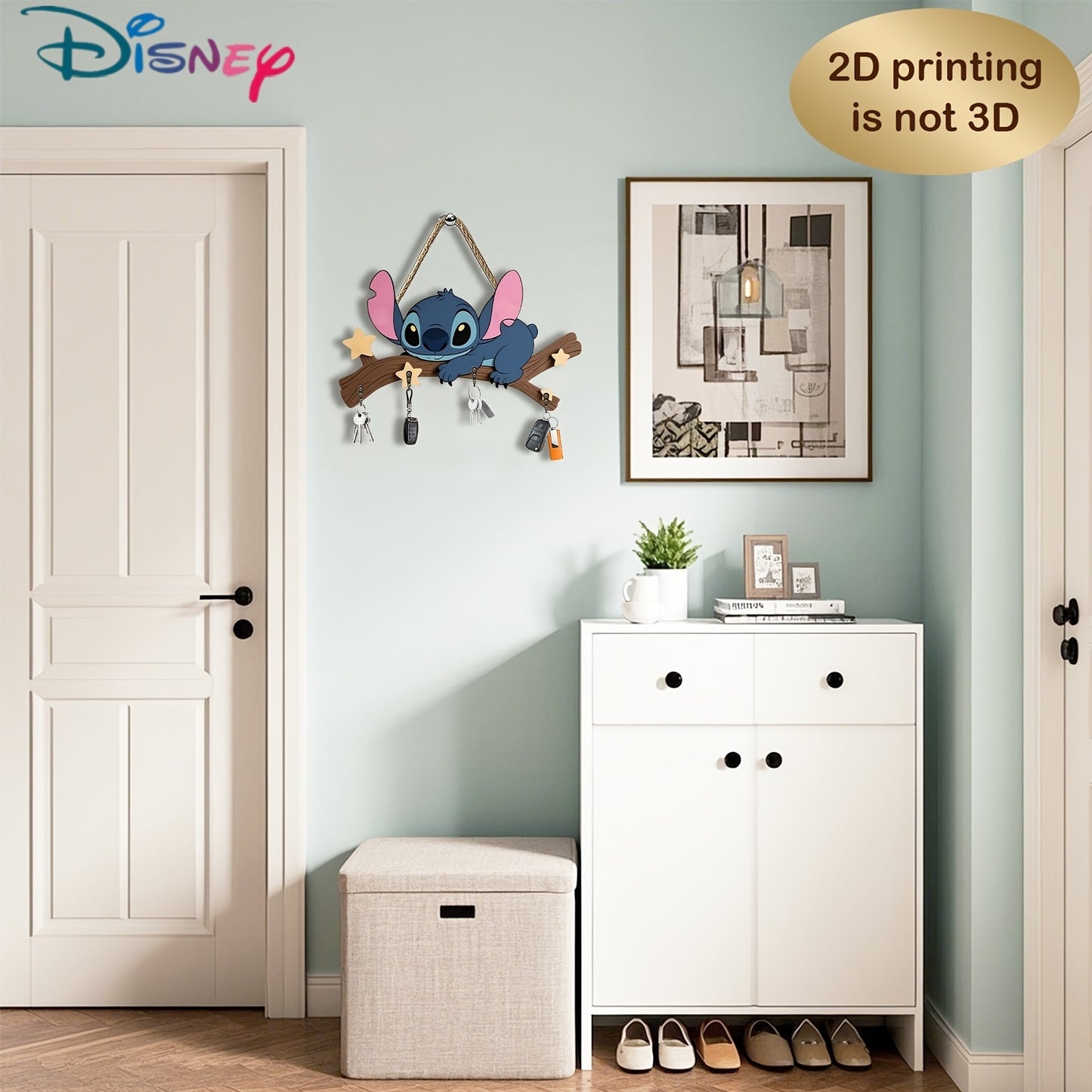 Porte-clés mural 2D Stitch en bois – Édition étoilée