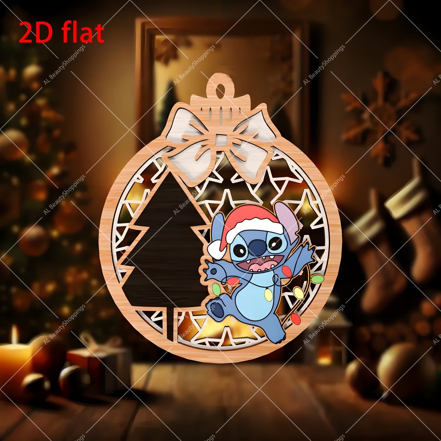 Lot de 9 Décorations de Noël Stitch en Bois – Ornements Disney pour Sapin