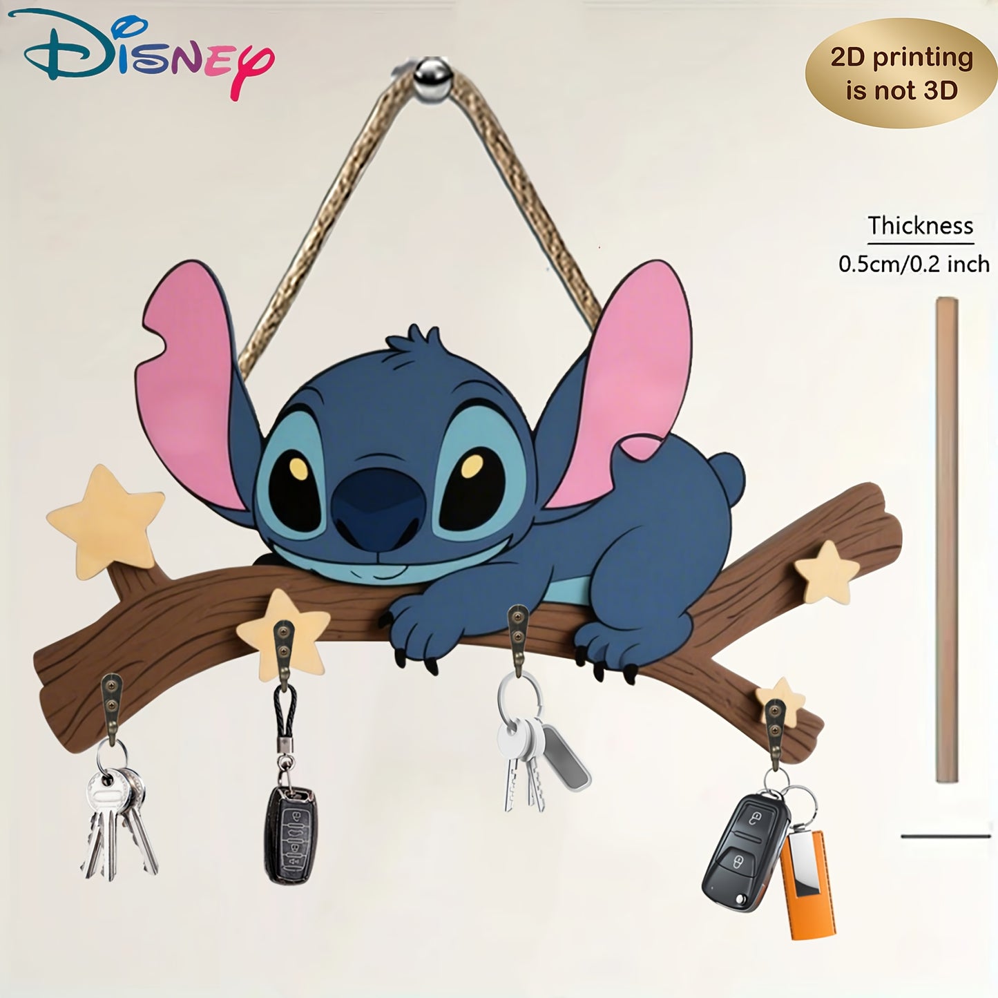 Porte-clés mural 2D Stitch en bois – Édition étoilée