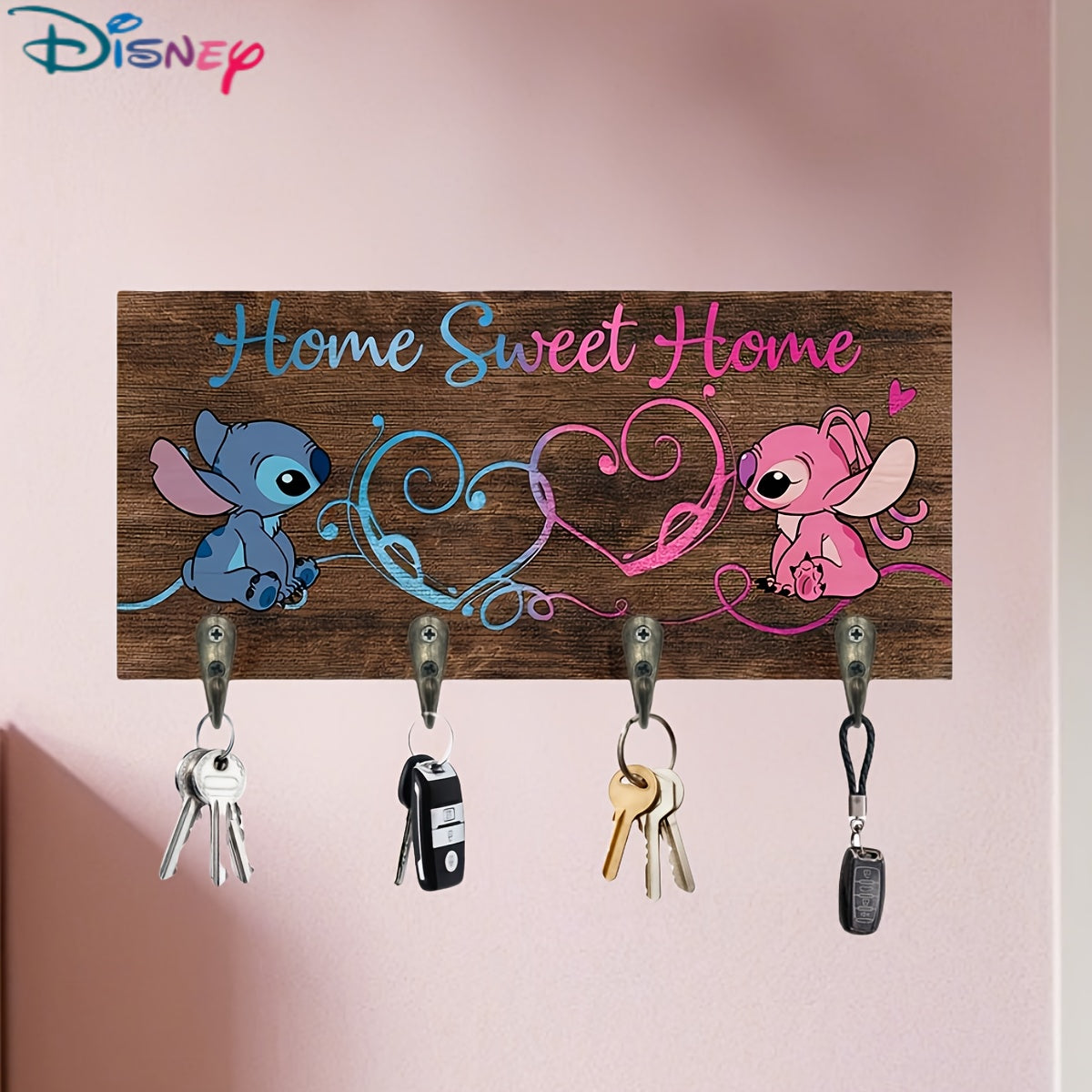 Plaque Murale en Bois "Home Sweet Home" – Stitch & Angel