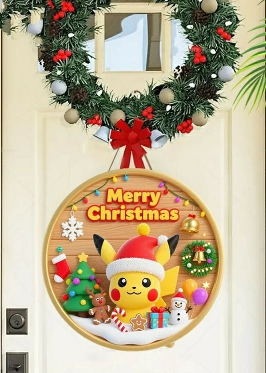 Panneau de Bienvenue Noël Pokémon Pikachu – Décoration murale en bois