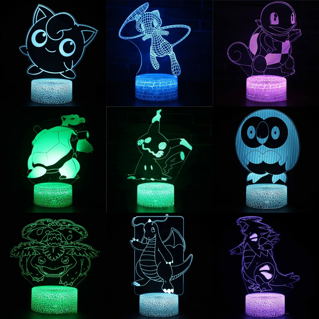 Lampe LED 3D Pokémon – 16 couleurs, télécommande & tactile