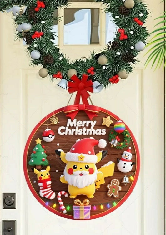 Panneau de Bienvenue Noël Pokémon Pikachu – Décoration murale en bois