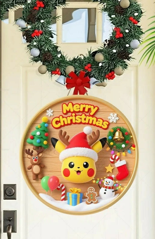 Panneau de Bienvenue Noël Pokémon Pikachu – Décoration murale en bois