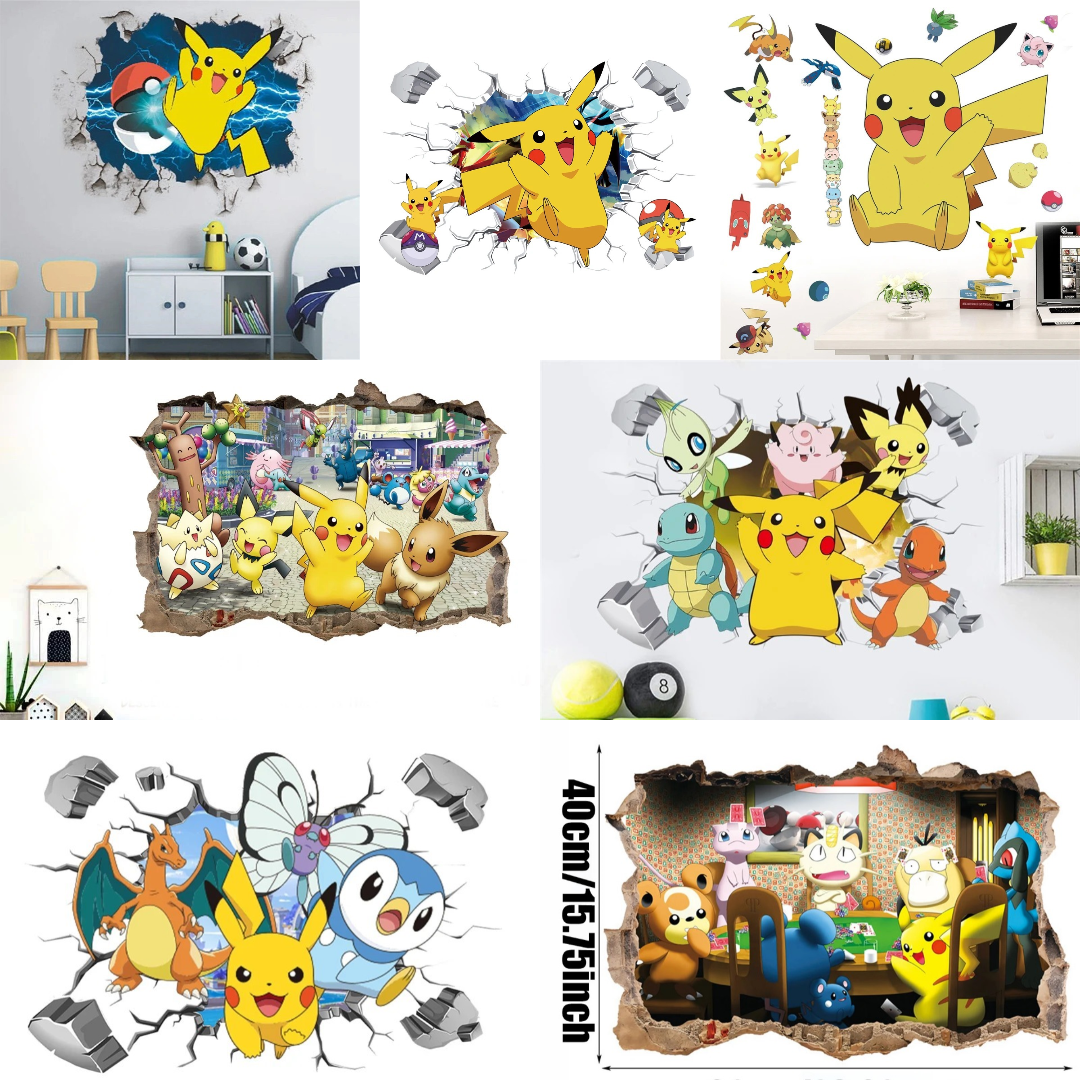 Stickers Muraux Pokémon – Nouvelle Collection Effet 3D