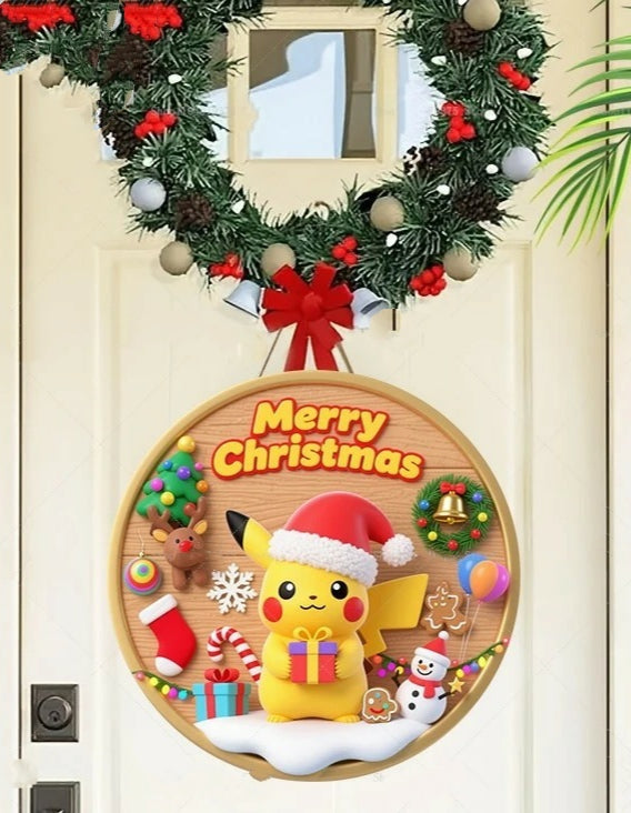 Panneau de Bienvenue Noël Pokémon Pikachu – Décoration murale en bois