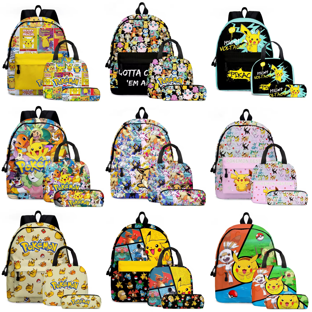Pack École Pokémon 3-en-1 – Sac à dos, Trousse et Lunch Bag (Modèles au choix)