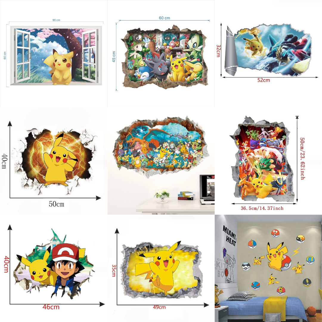 Stickers Muraux Pokémon – Effet 3D Brèche Murale