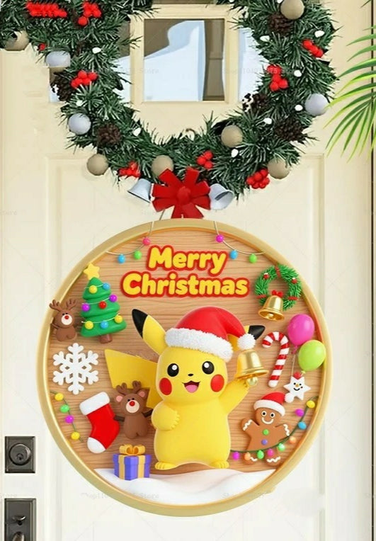 Panneau de Bienvenue Noël Pokémon Pikachu – Décoration murale en bois