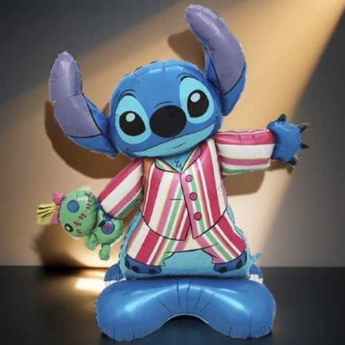 Ballon Aluminium 4D Géant Stitch en Pyjama sur Pied