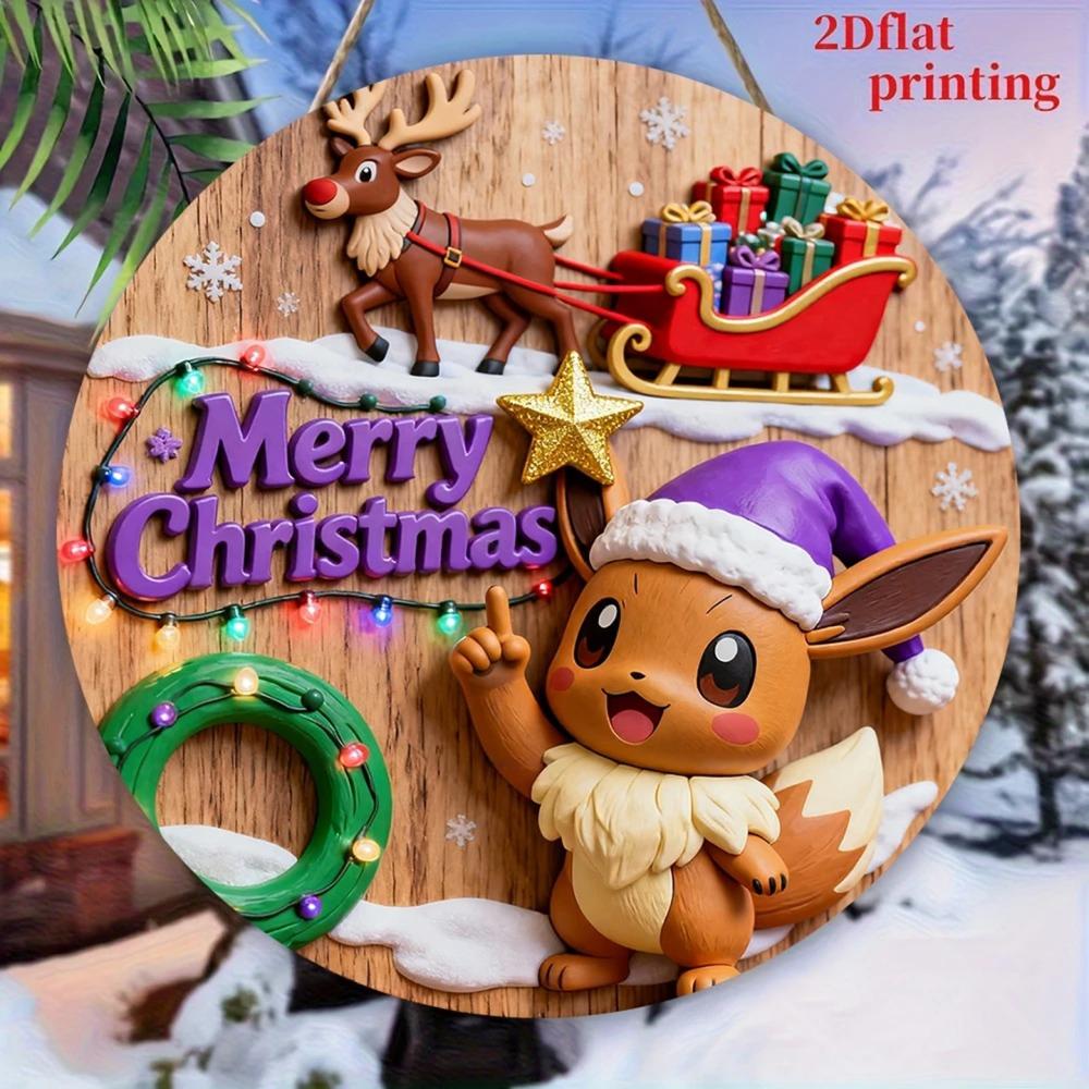 Panneau de Bienvenue Noël Pokémon – Décoration murale en bois