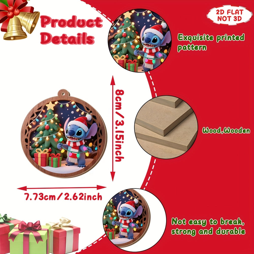 Lot de 12 Décorations de Noël Stitch en bois — Magie Disney au pied du sapin