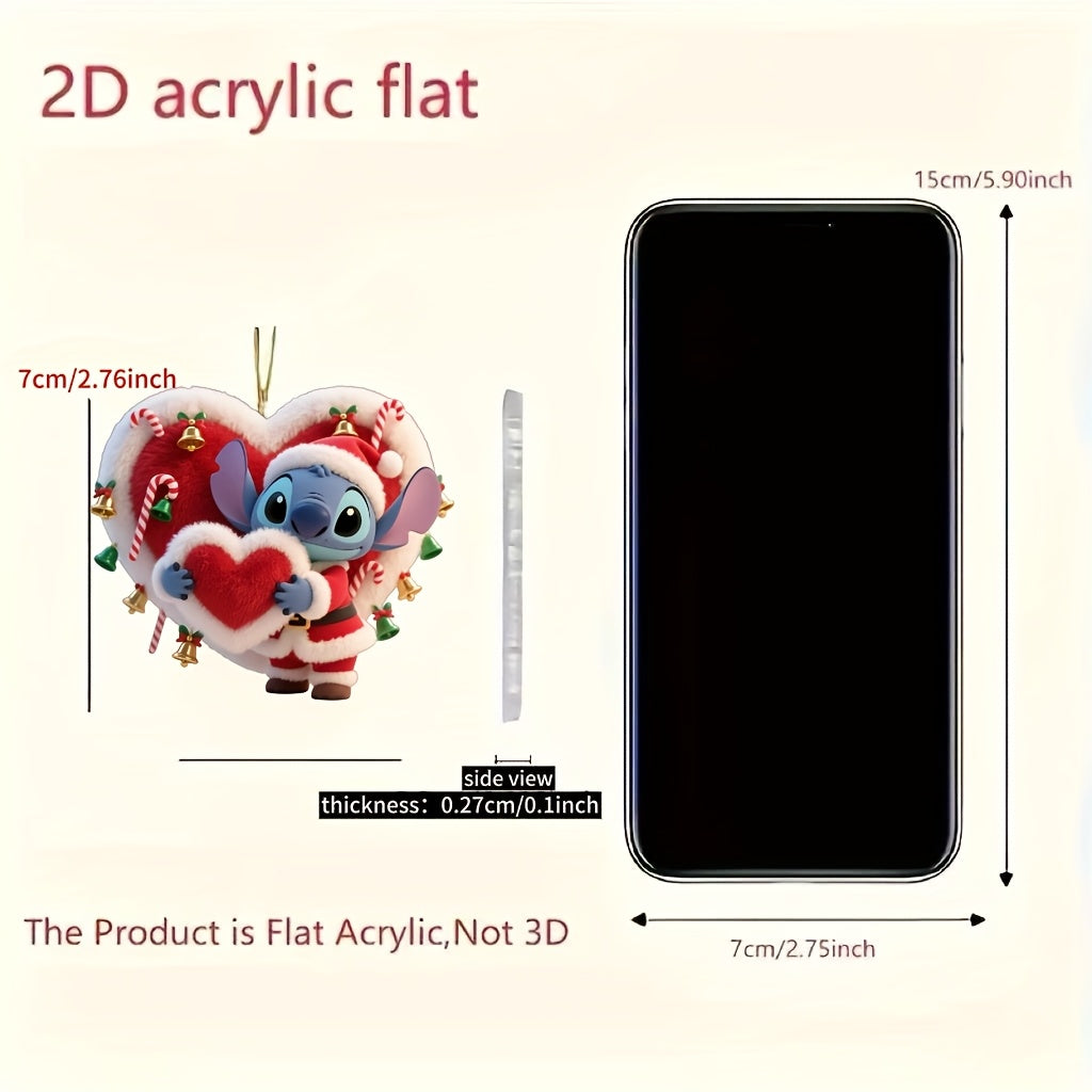 Ornement Acrylique Stitch Noël — Décoration Cœur & Bonnet de Père Noël