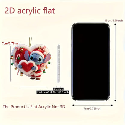 Ornement Acrylique Stitch Noël — Décoration Cœur & Bonnet de Père Noël