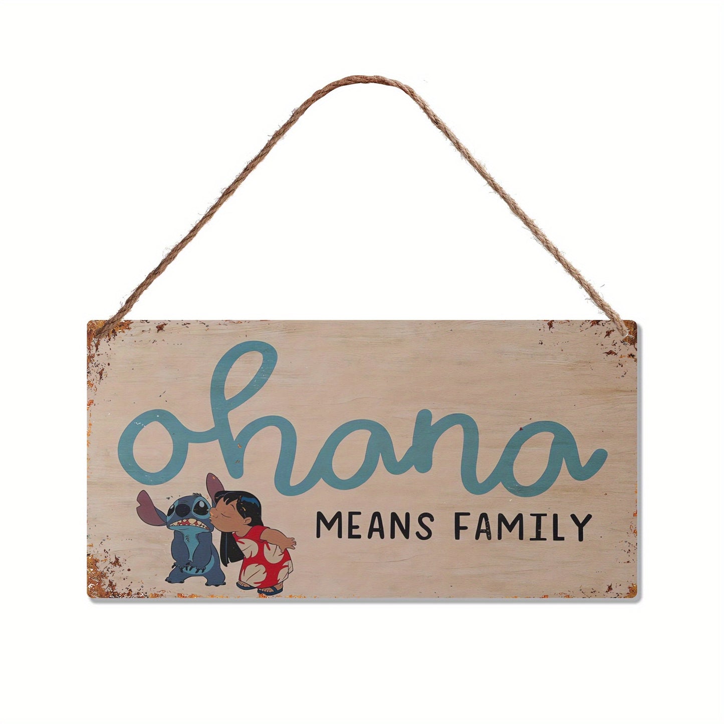 Plaque Murale en Bois "Ohana Means Family" – Stitch & Lilo