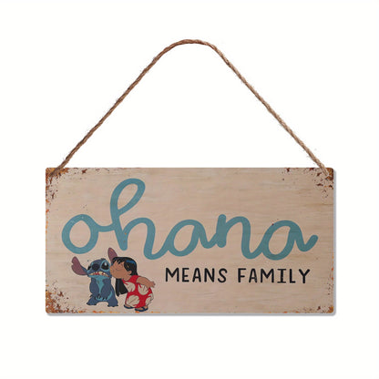 Plaque Murale en Bois "Ohana Means Family" – Stitch & Lilo