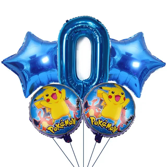 Fêtez l'anniversaire de votre enfant avec ce bouquet de ballons chiffre bleus Pokémon (0 à 9) et Pikachu. Compatible hélium ou air pour une fête inoubliable !